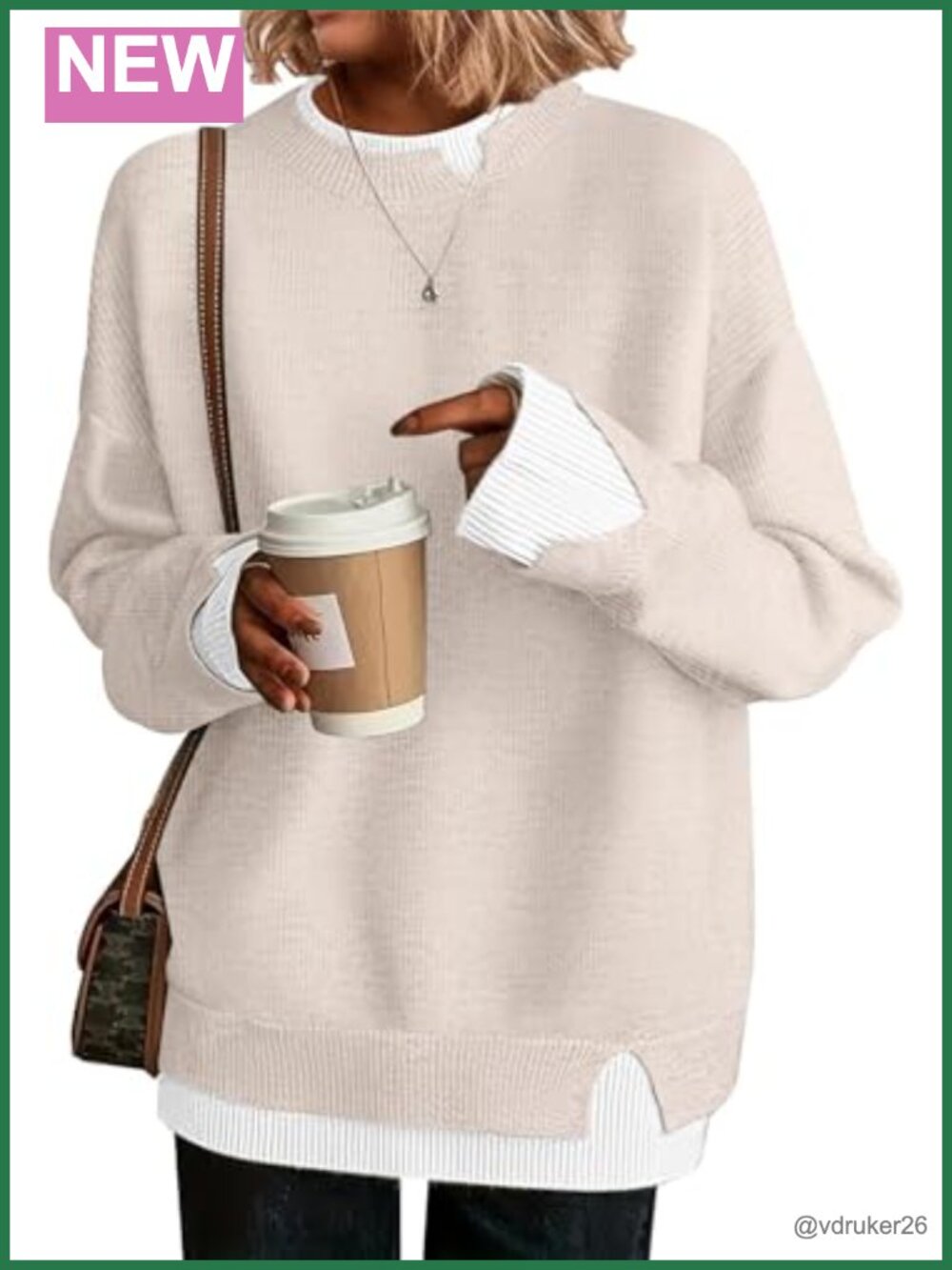 Oversized Knit Crew Neck Pullover Sweater for Women